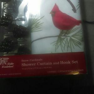 Shower curtain with pine cone hooks